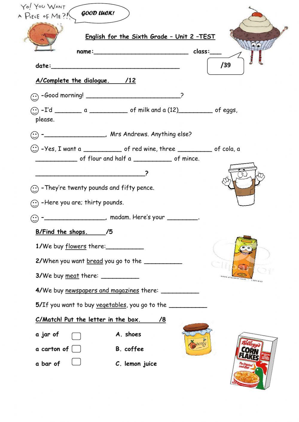 English for the Sixth Grade Unit 2 Test