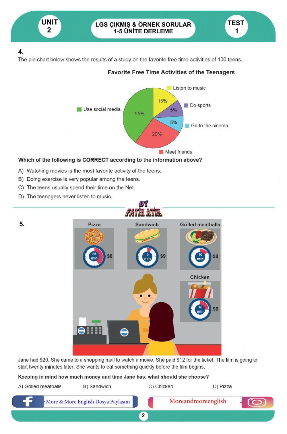 8. Sınıf İngilizce 2. Ünite Test