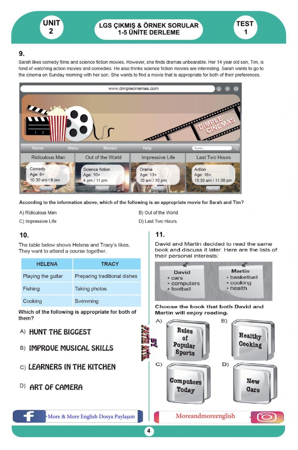 8. Sınıf İngilizce 2. Ünite Test