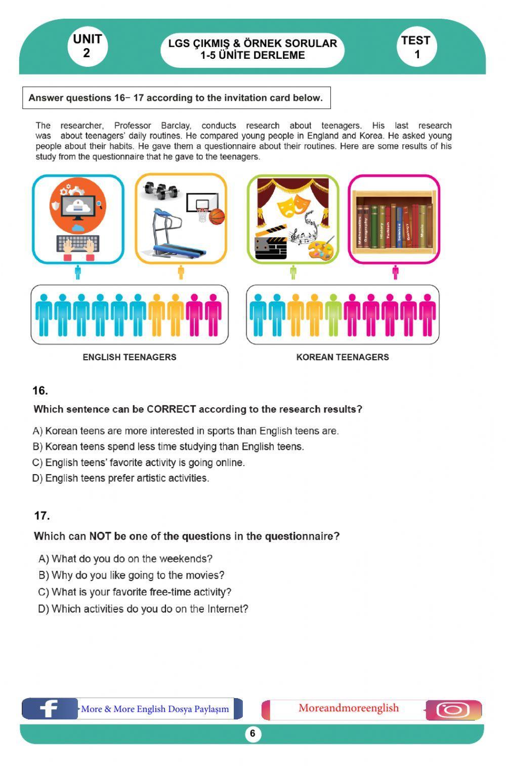 8. Sınıf İngilizce 2. Ünite Test
