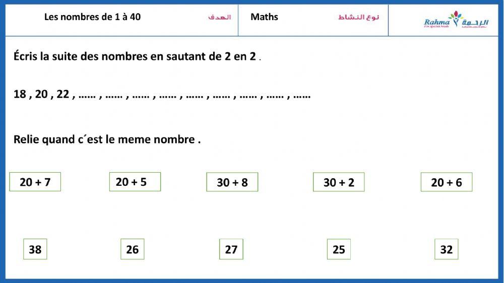 Les nombres de 1 a 40