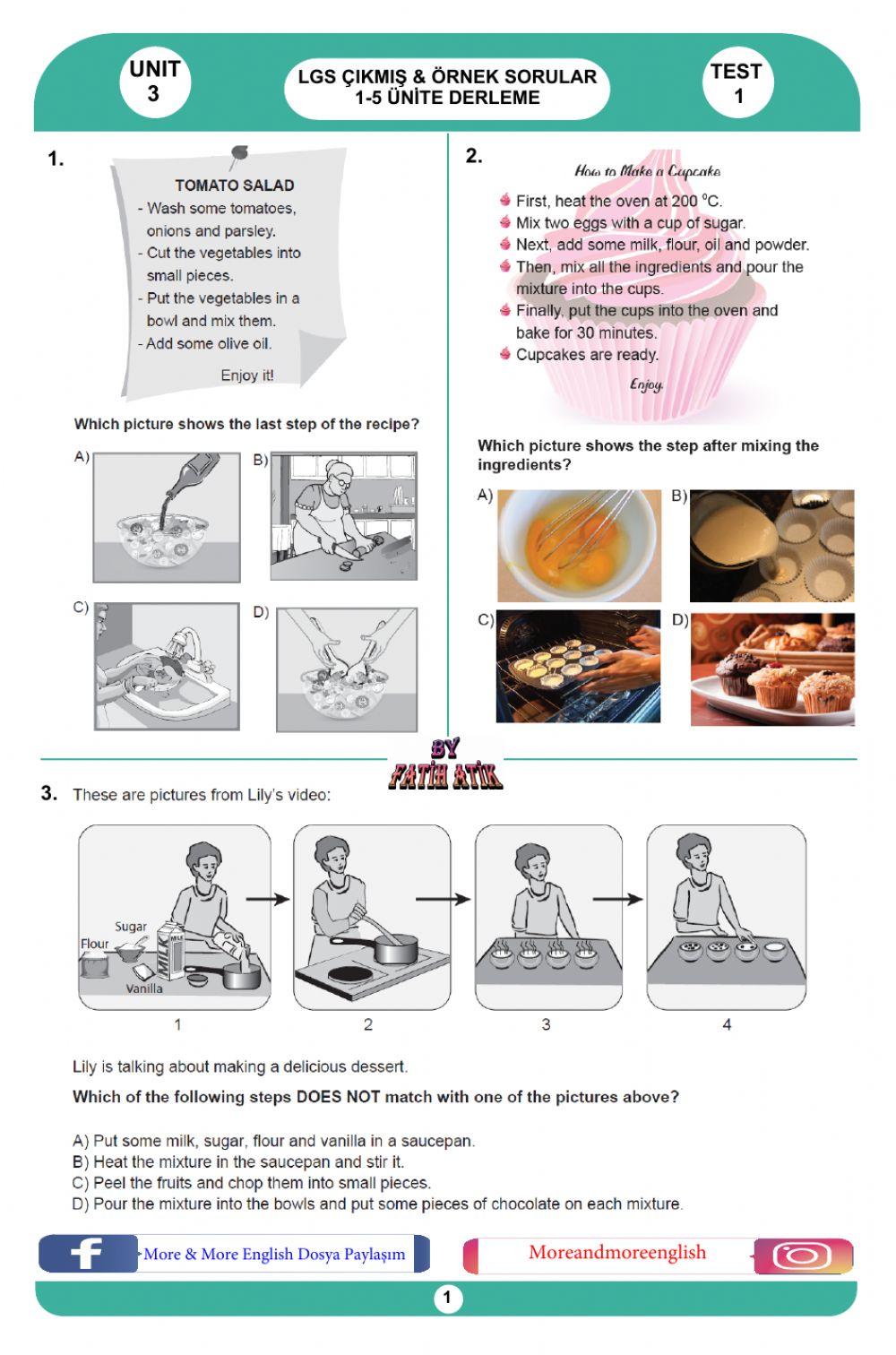 8. sınıf ingilizce 3. ünite test