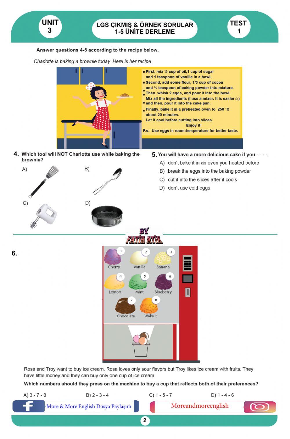 8. sınıf ingilizce 3. ünite test