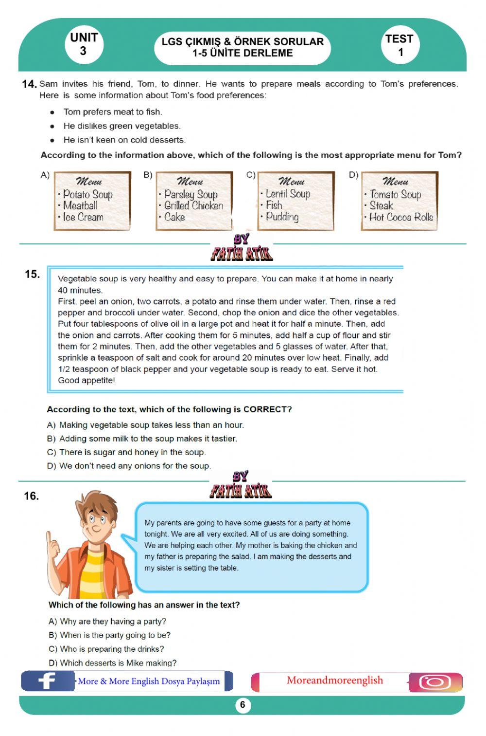 8. sınıf ingilizce 3. ünite test