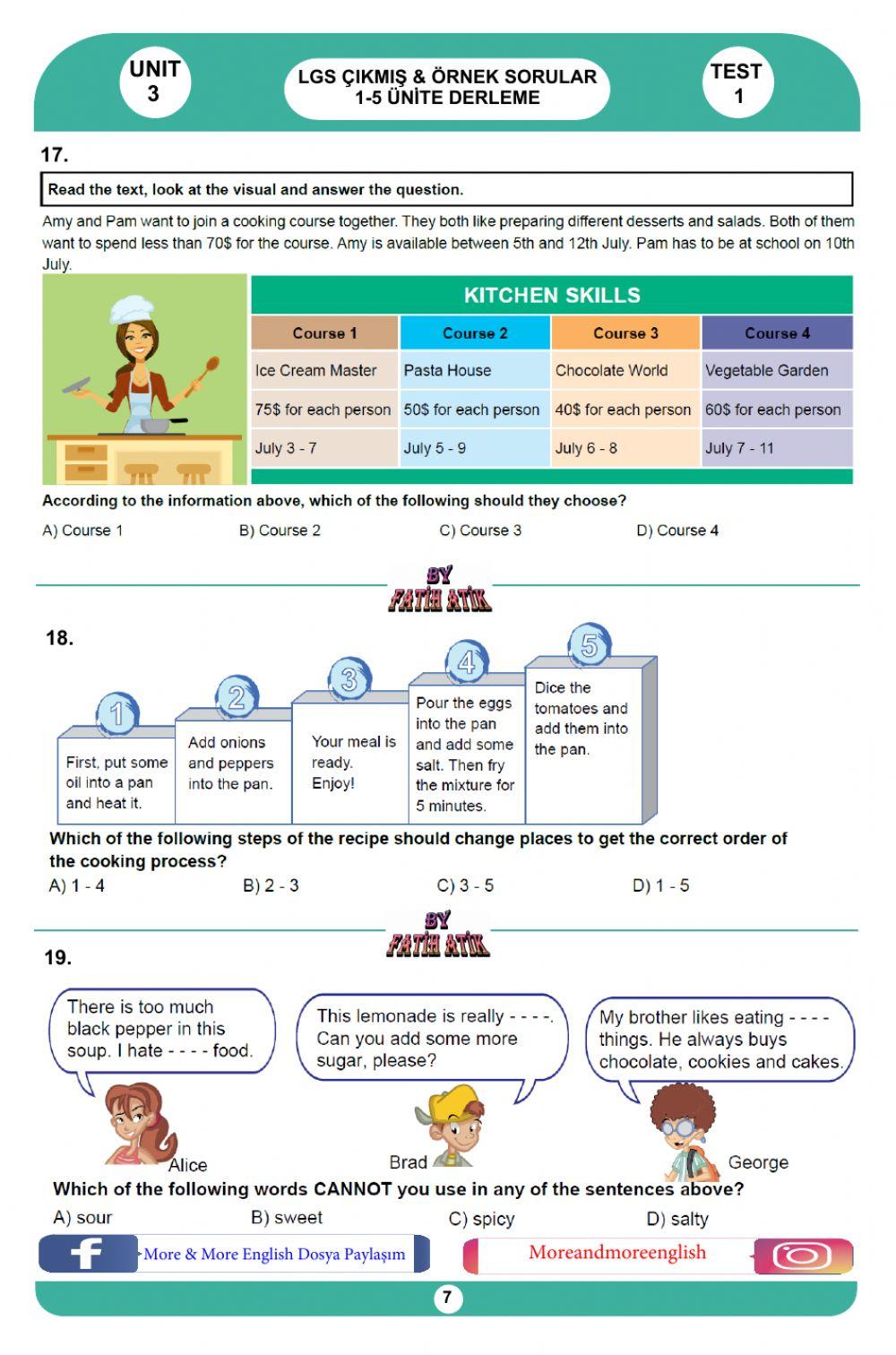 8. sınıf ingilizce 3. ünite test