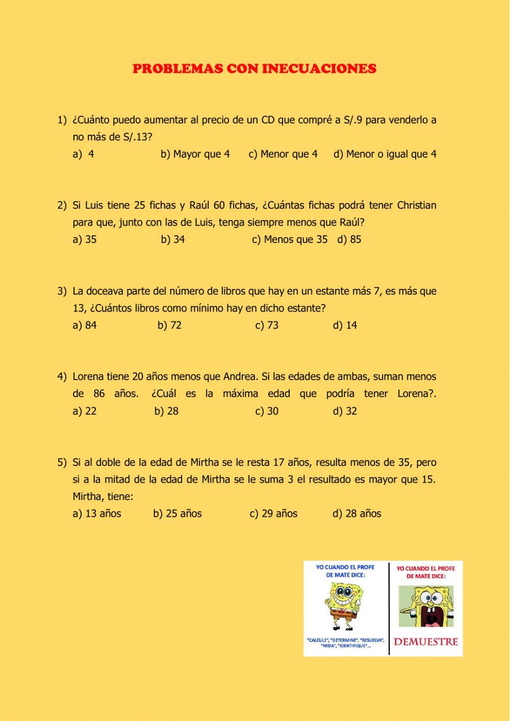 Problemas con inecuaciones
