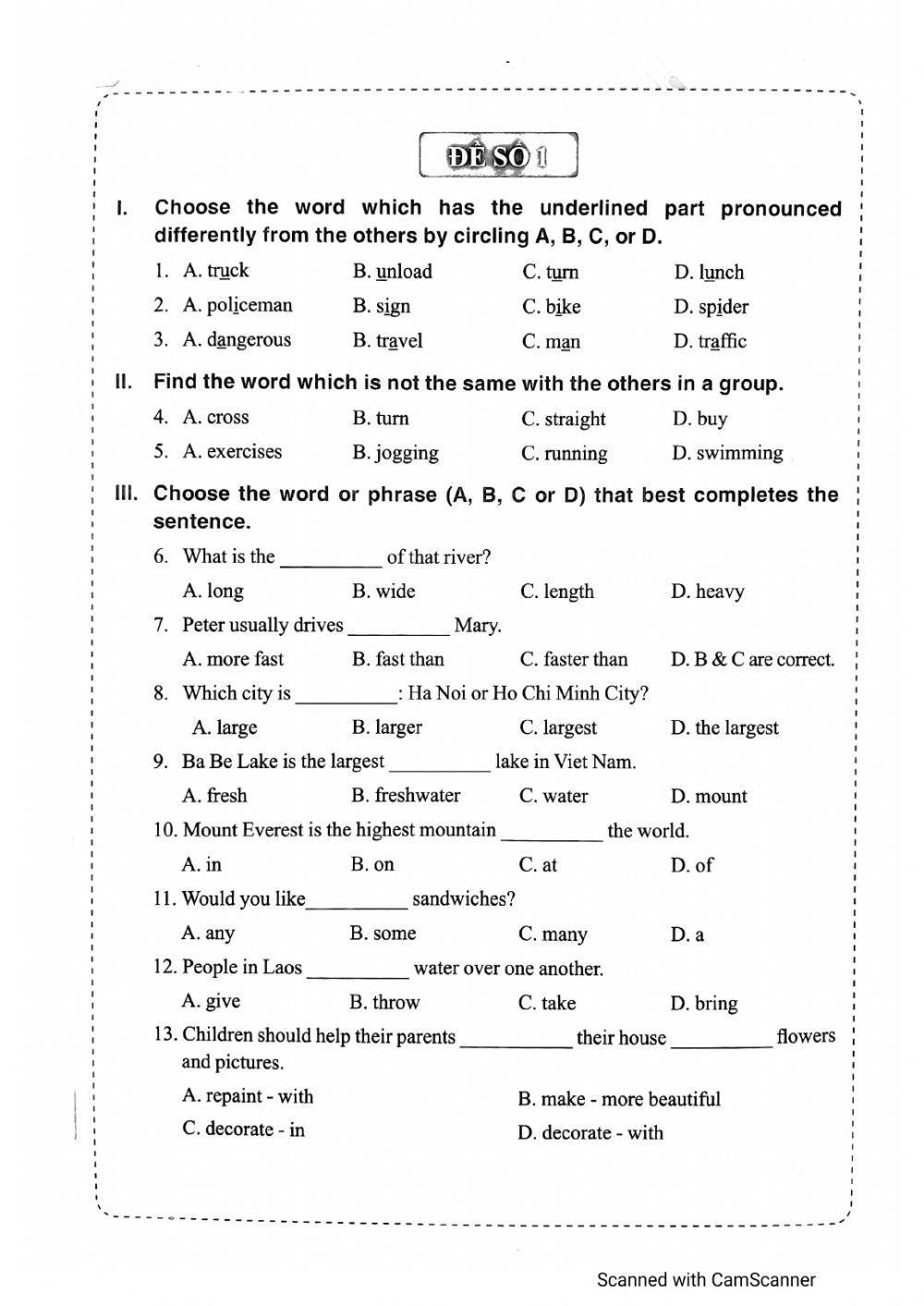 Đề số 1 -  Chinh phục bộ đề thi TA vào lớp 6