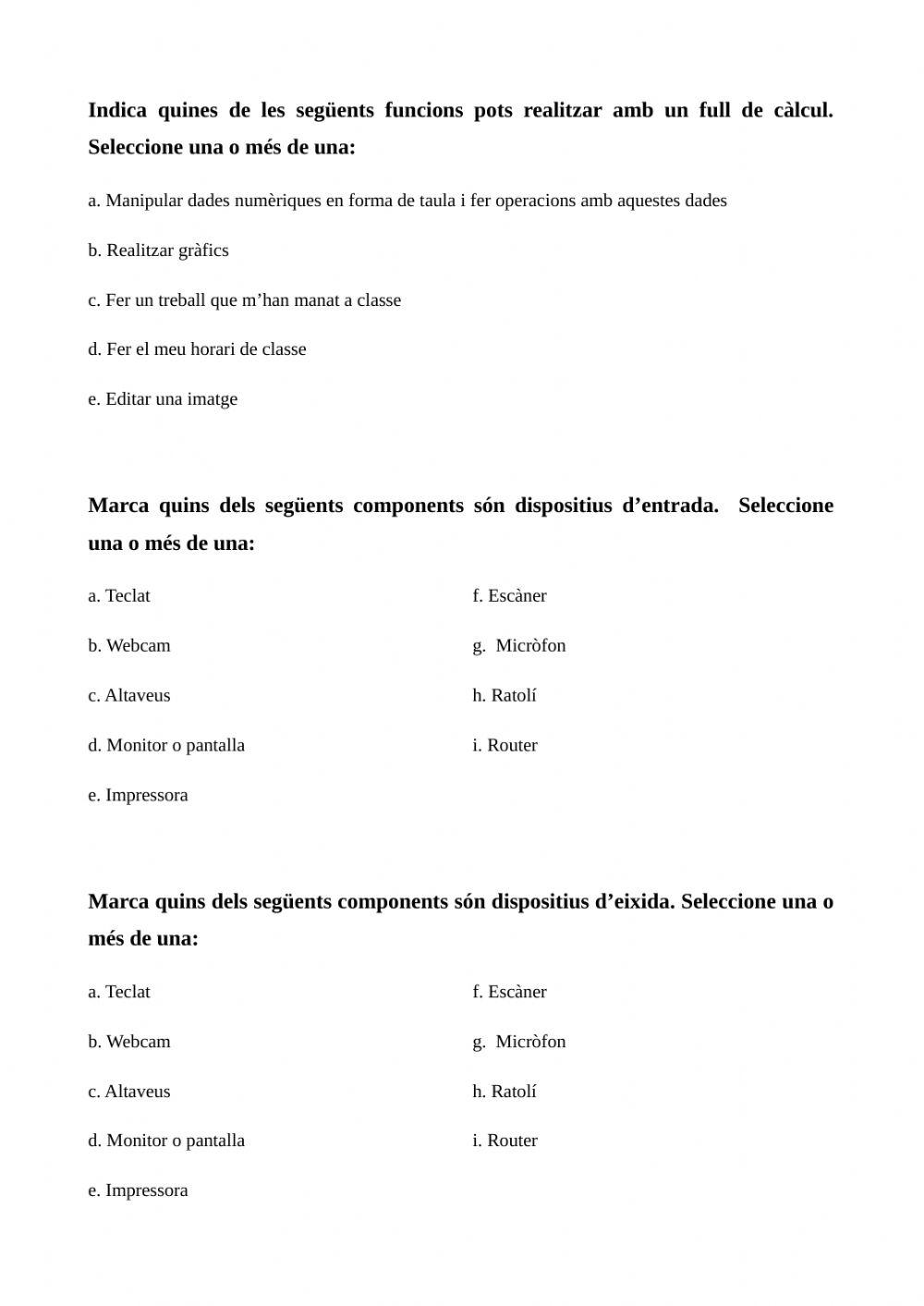 Componets d'entrada i d'eixida