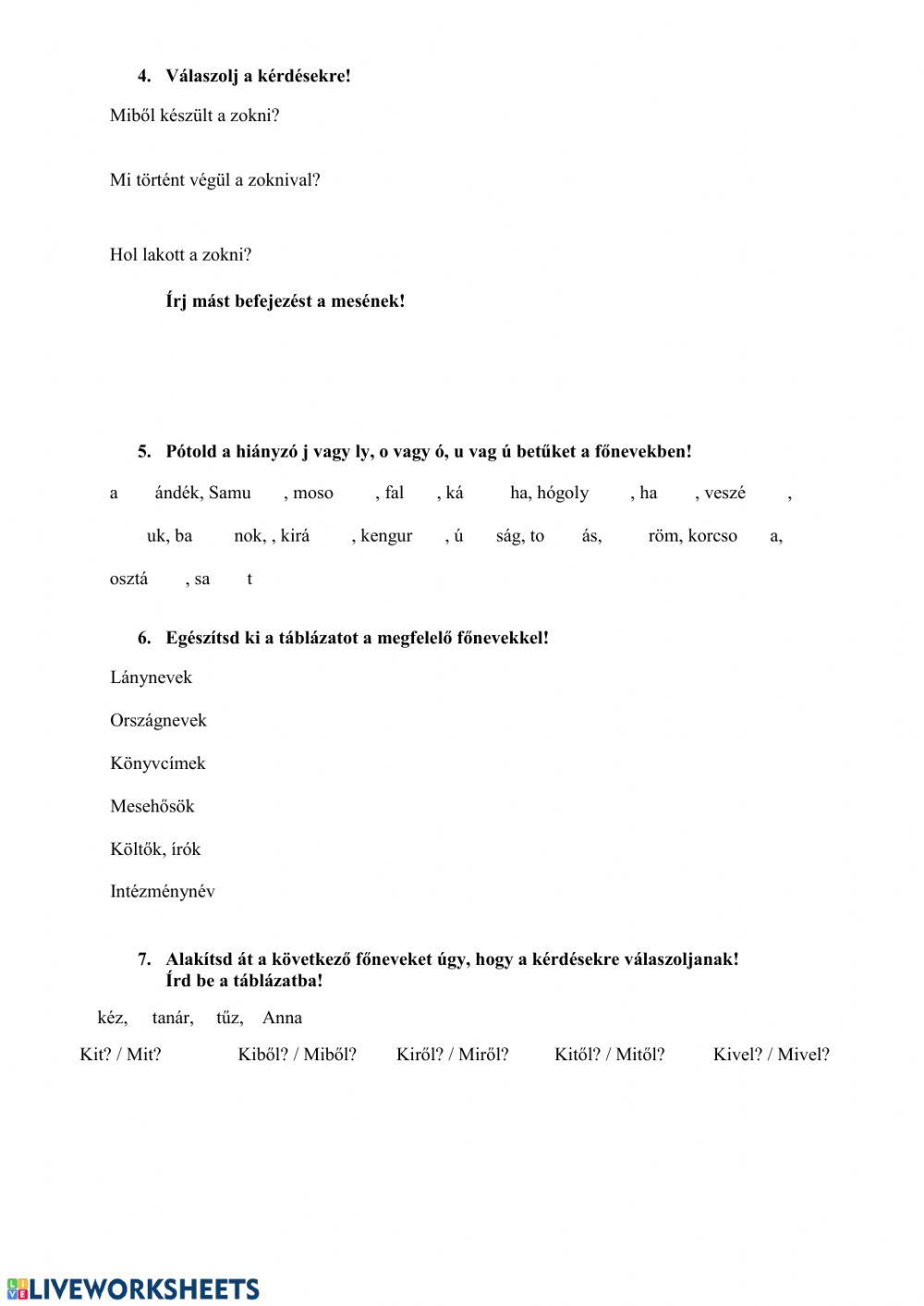 A lyukas zokni, A főnév