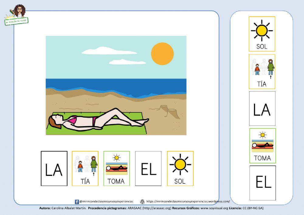 Estructuración de frases: la tía toma el sol