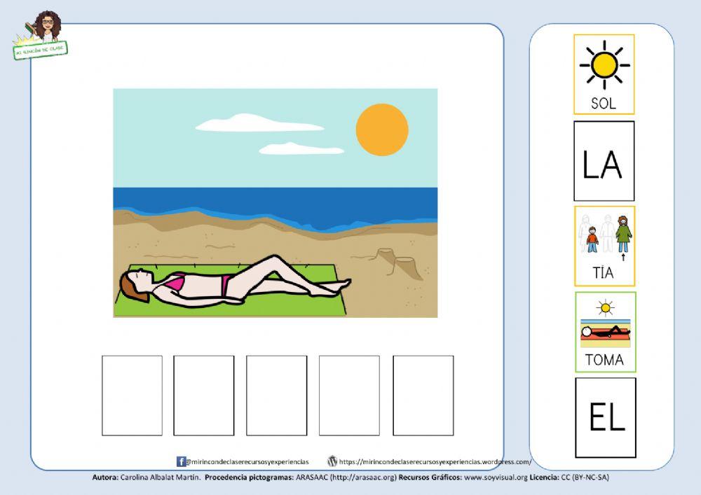 Estructuración de frases: la tía toma el sol