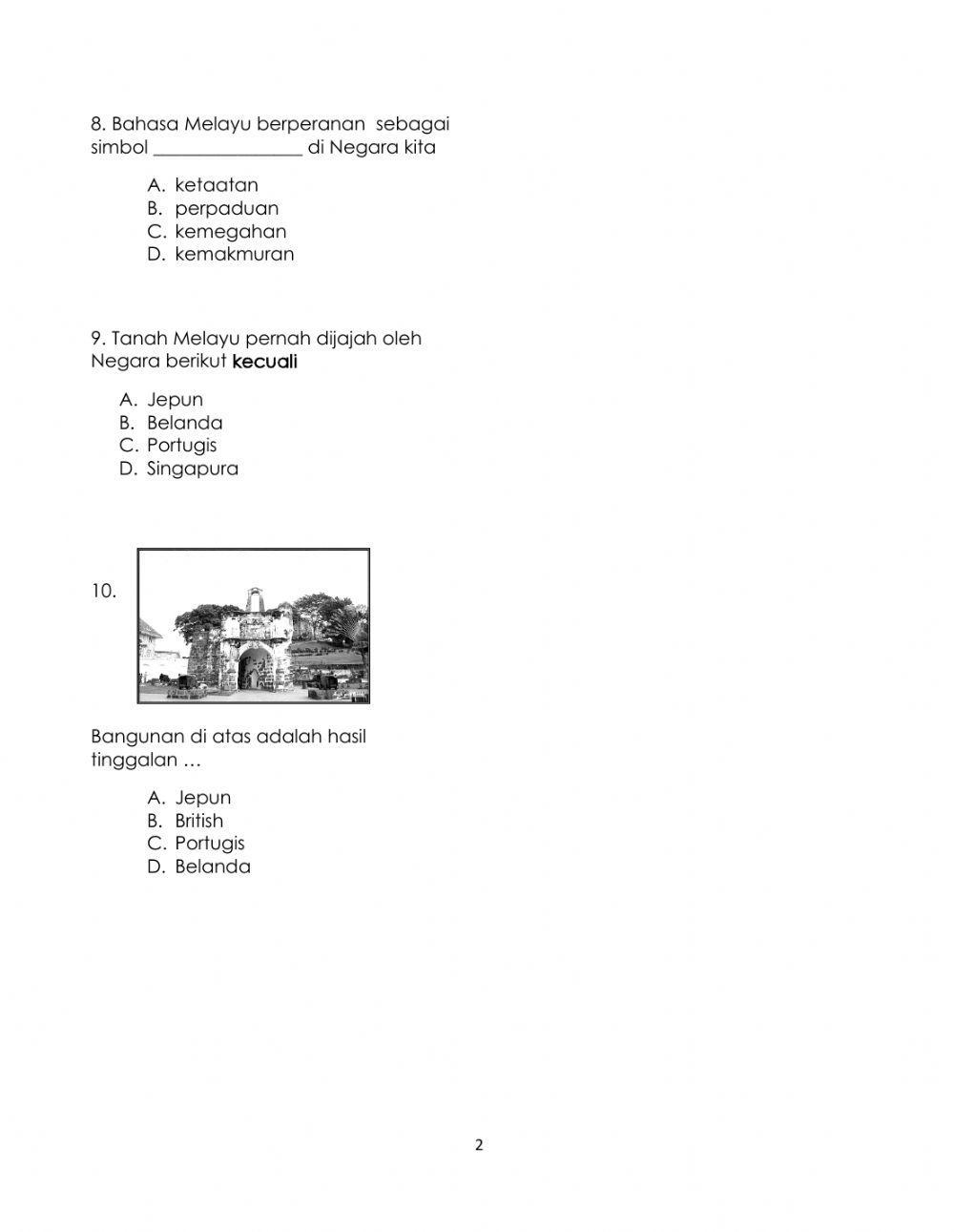 Set 1 Latihan Ulang Kaji Sejarah Tahun 5