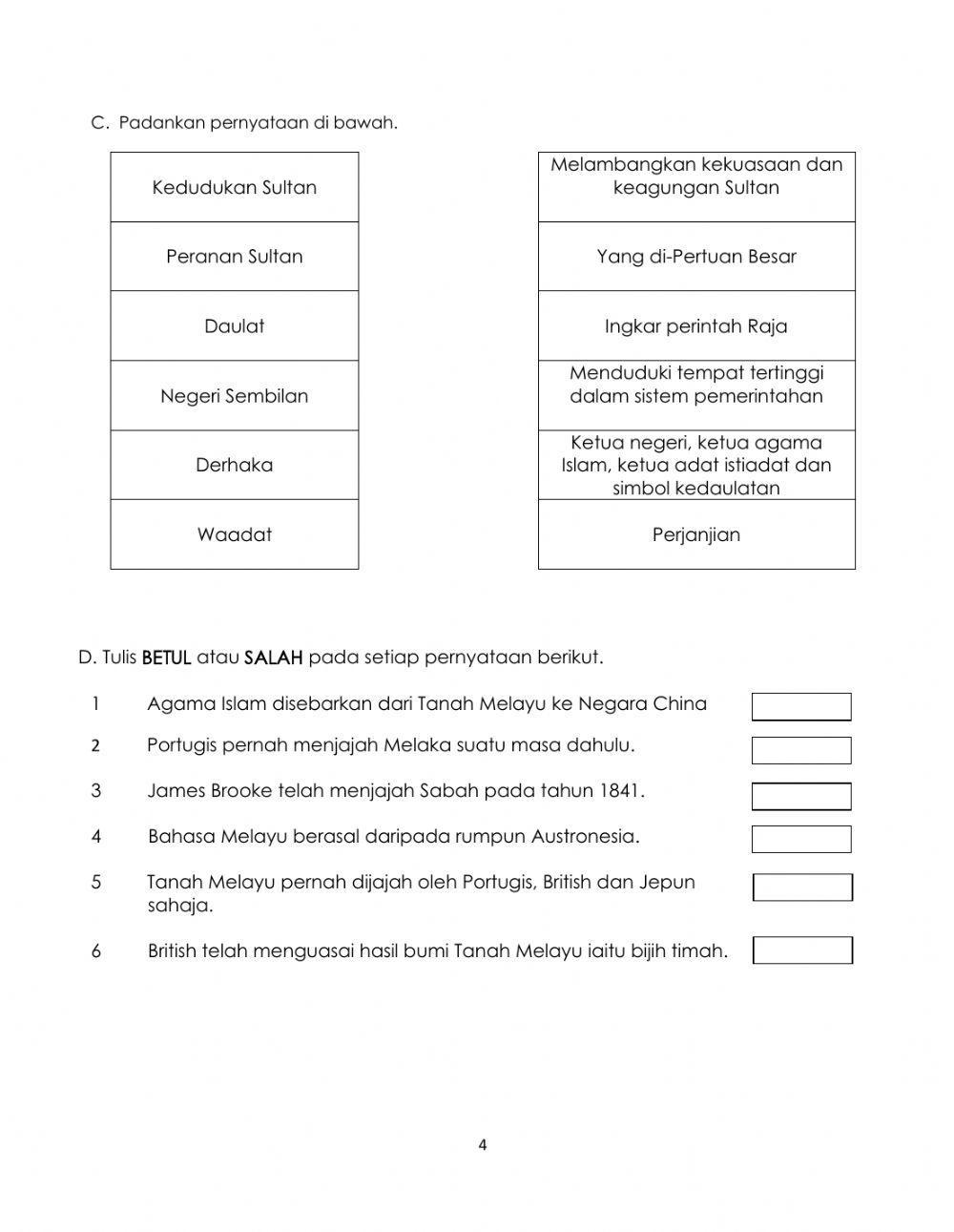 Set 1 Latihan Ulang Kaji Sejarah Tahun 5