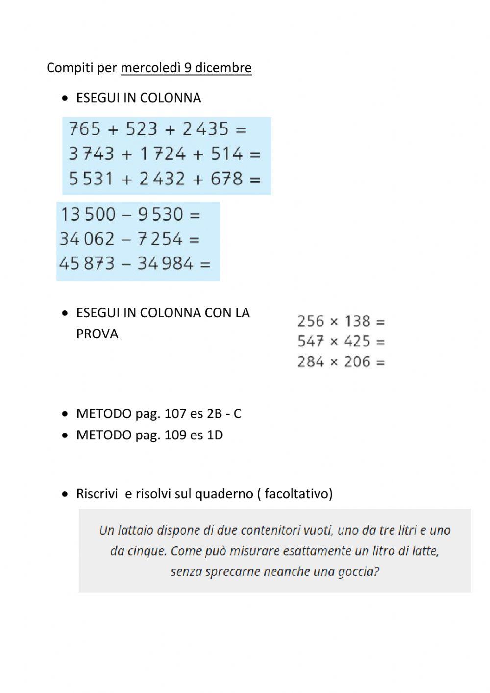 Compiti per il ripasso
