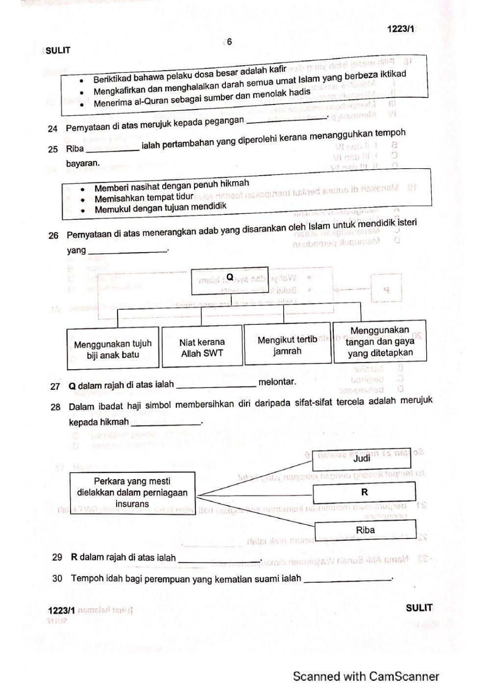 Peperiksaan Akhir Tahun Pendidikan Islam Tingkatan 5 (Bahagian A)