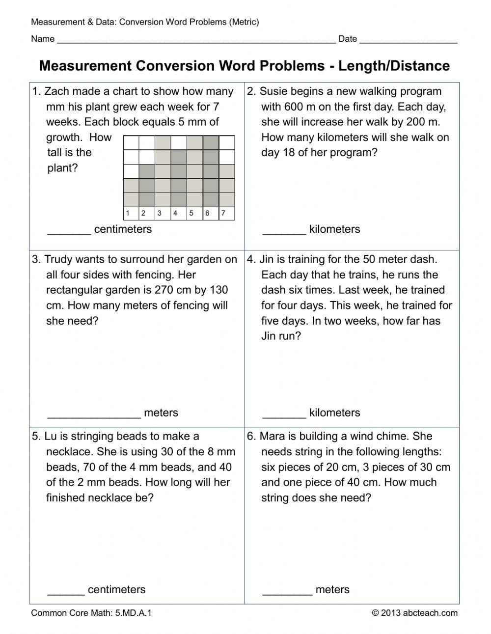 Conversion Word Problems Customary Units
