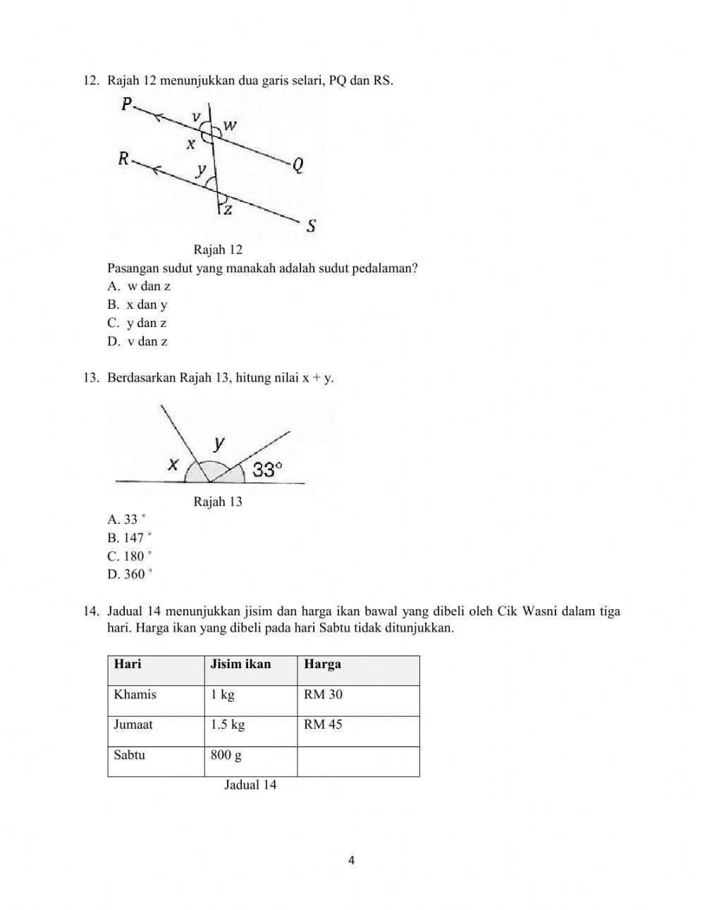 Peperiksaan Akhir Tahun Matematik Tingkatan 1 (Bahagian A)