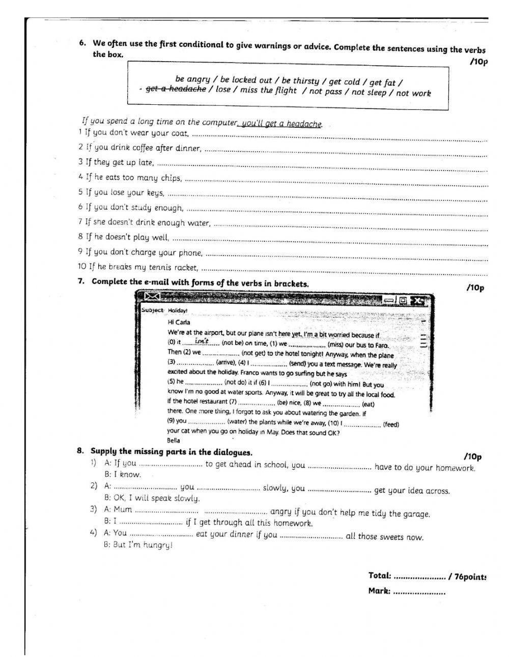 Test on First Conditional