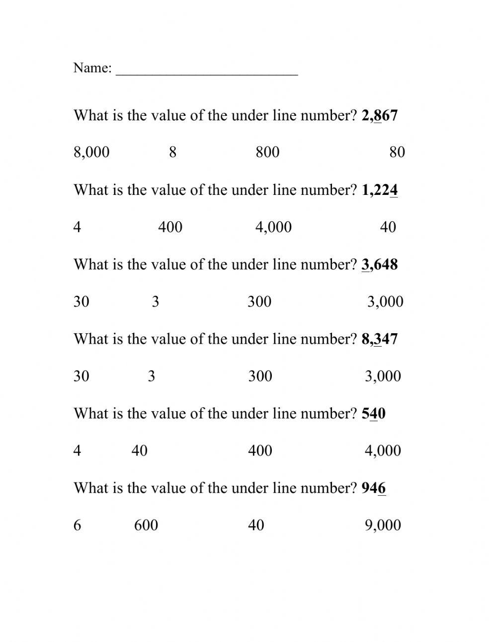 Place value online exercise for 3rd live worksheets