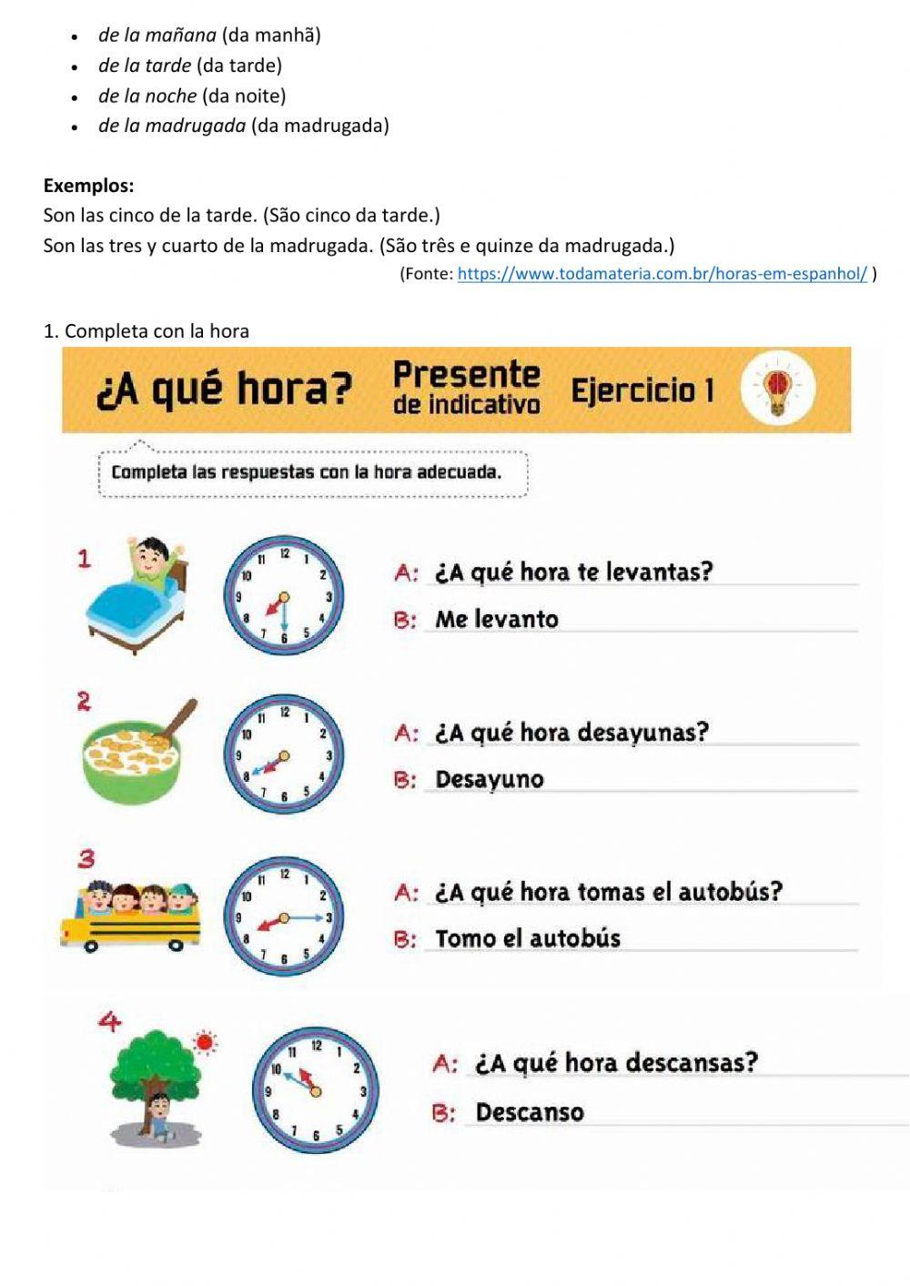 Las horas em espanhol
