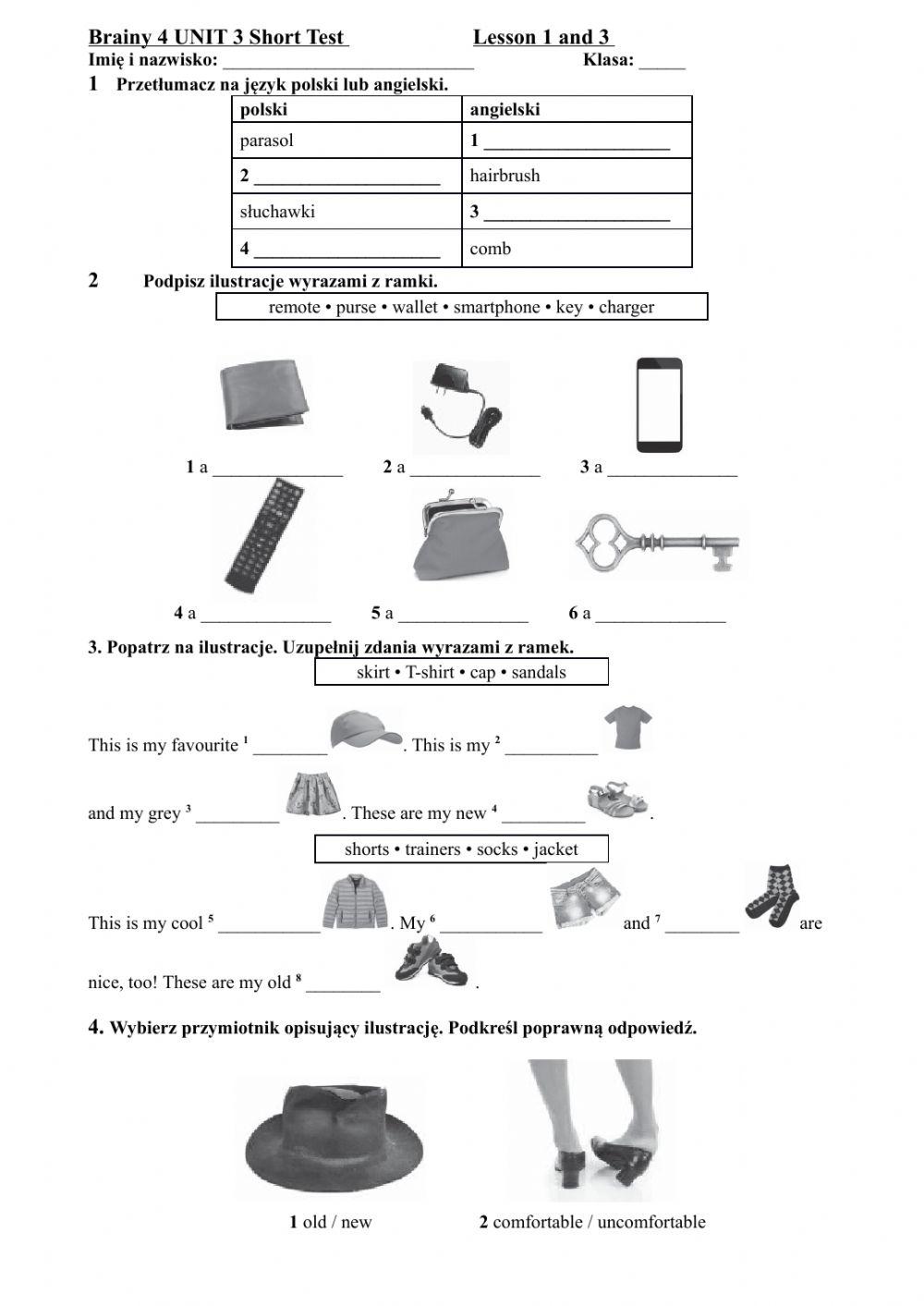 Brainy 4 UNIT 3 Short Test Lesson 1 and 3