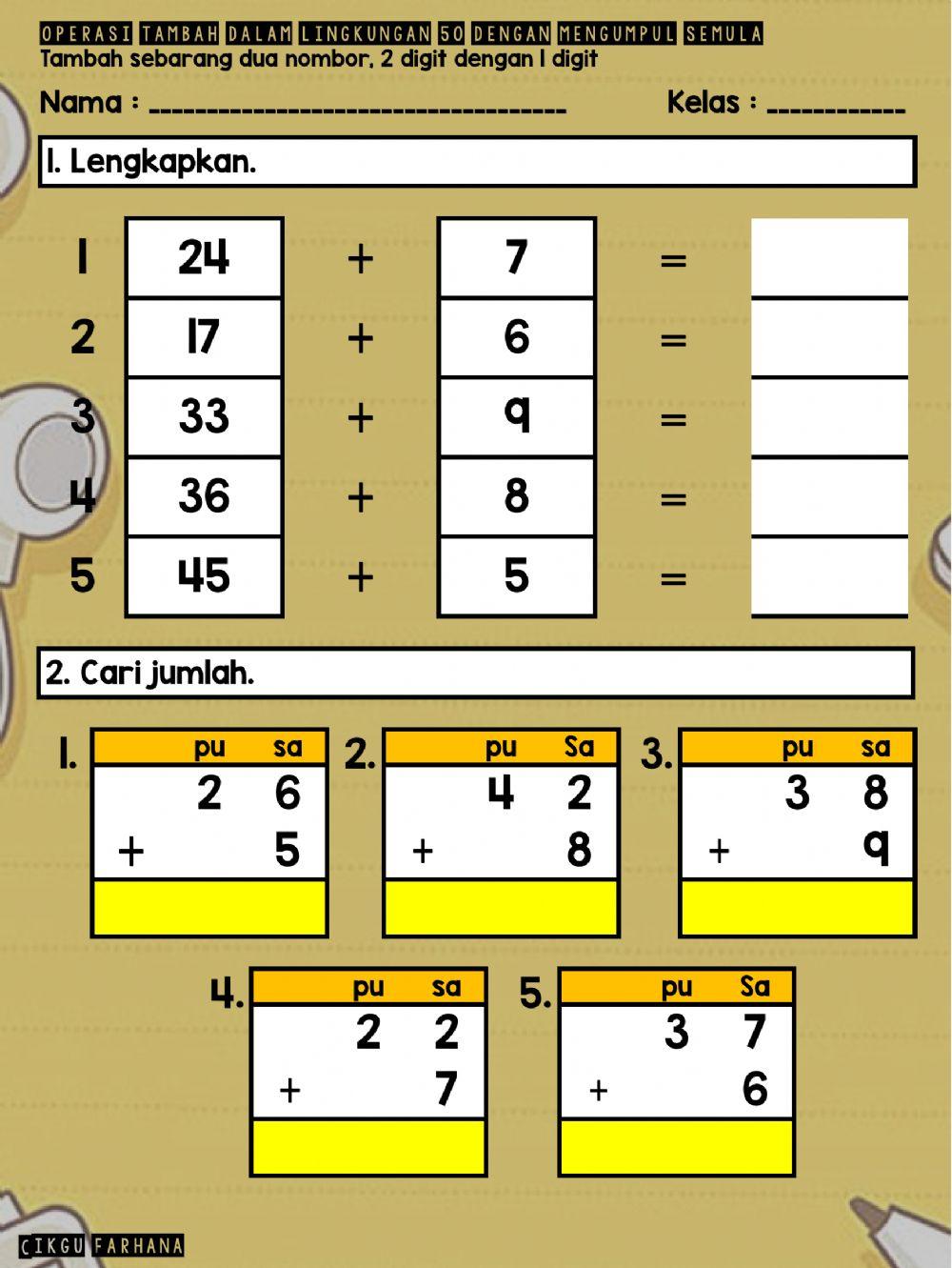 Operasi Tambah Dalam Lingkungan 50 (Mengumpul Semula)