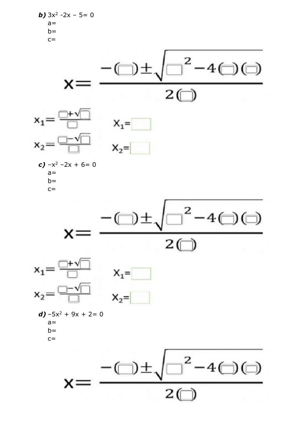 Ecuaciones de segundo grado por fórmula general