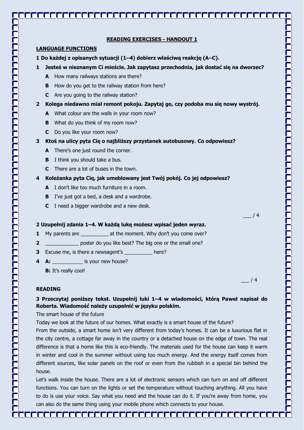 Repetytorium Ósmoklasisty Reading Handout