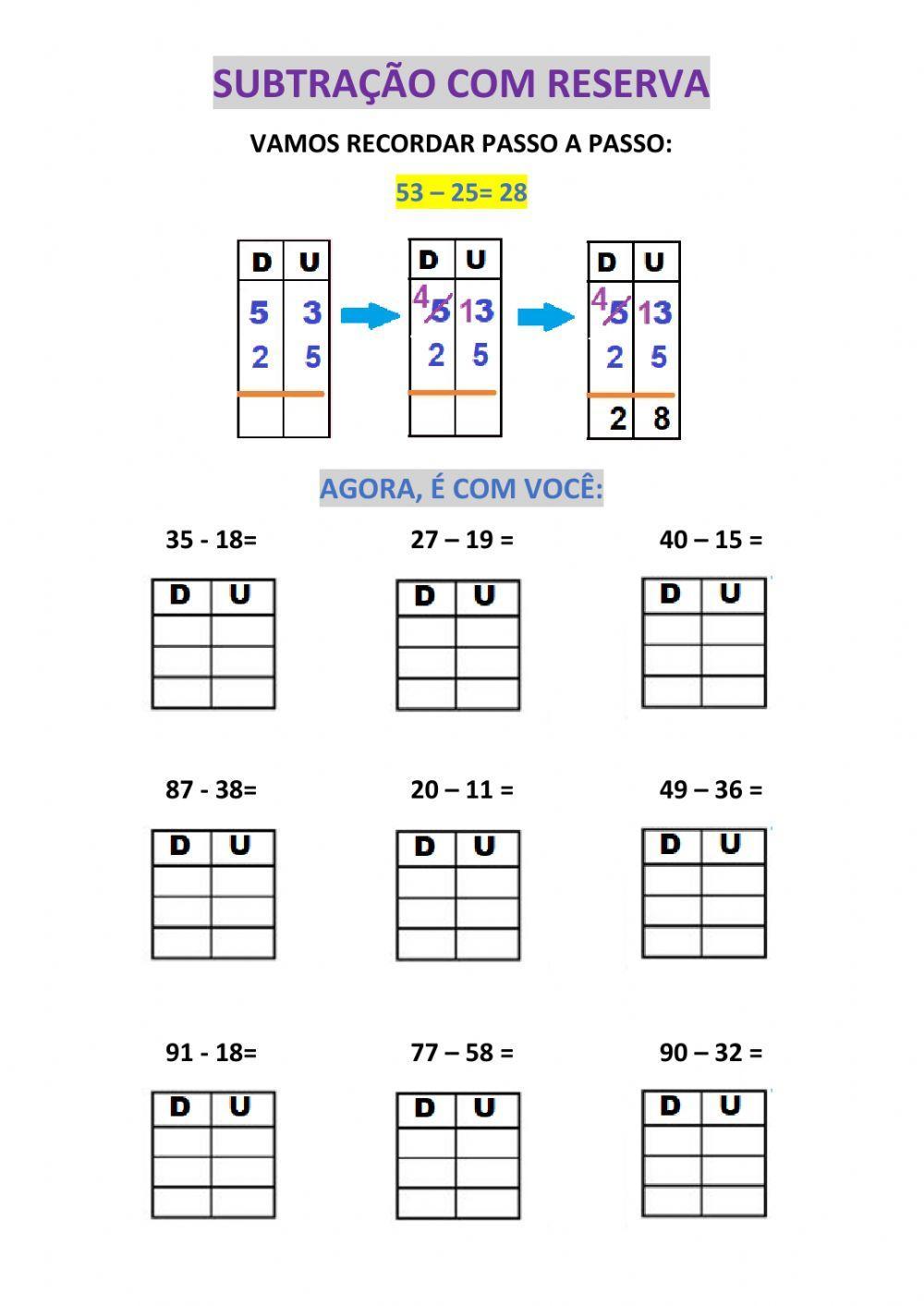 Subtração com reserva