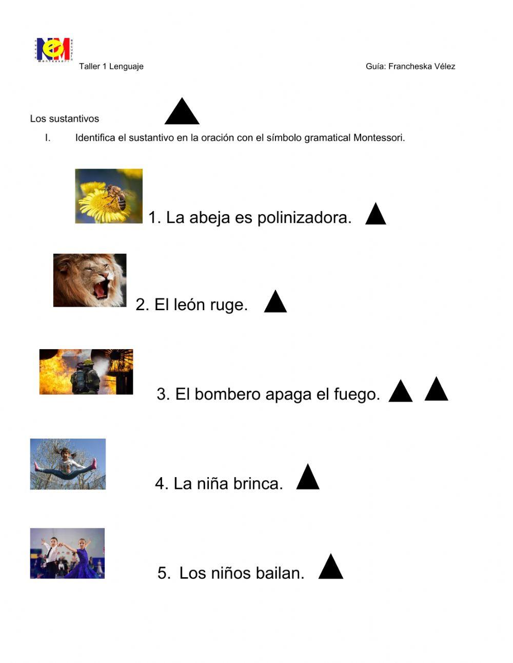Sustantivos signo gramatical Montessori