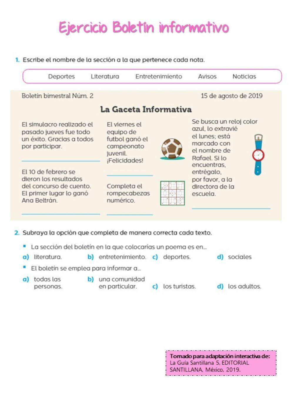 Ejercicio Boletín informativo.