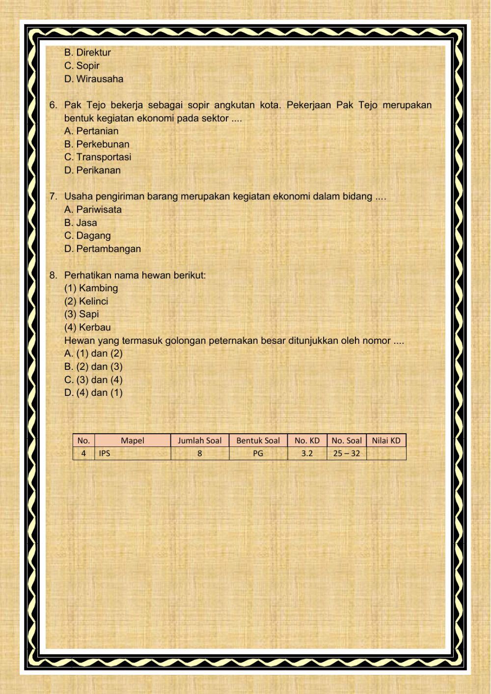 PAS I Tema 2 IPS Kelas 5 Tahun Pelajaran 2020-2021