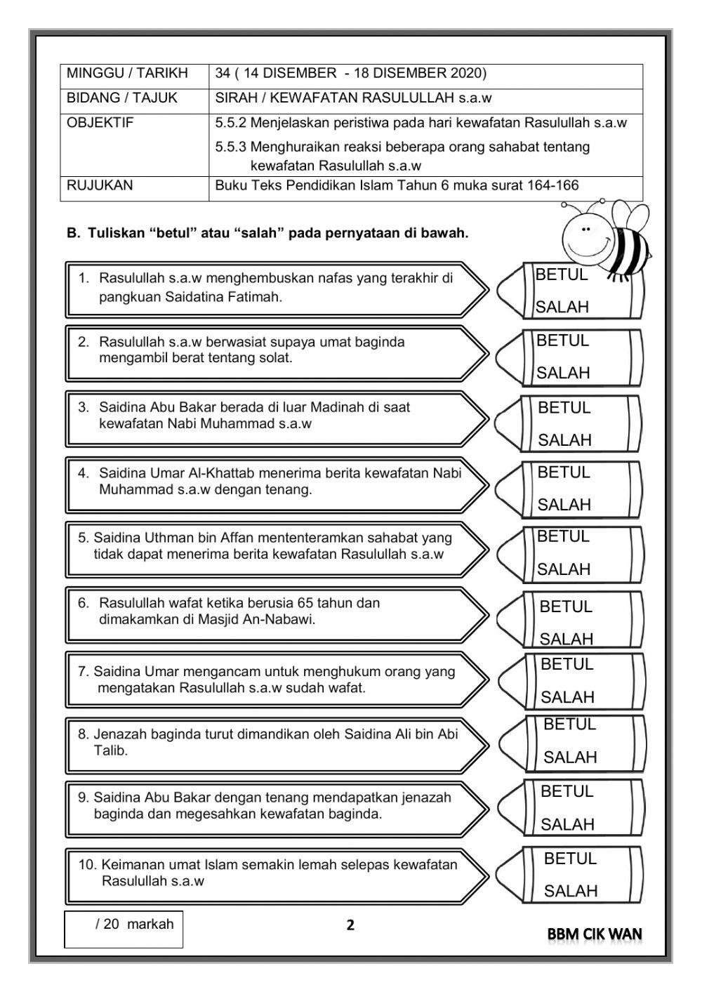 Sirah : Kewafatan Rasulullah S.A.W