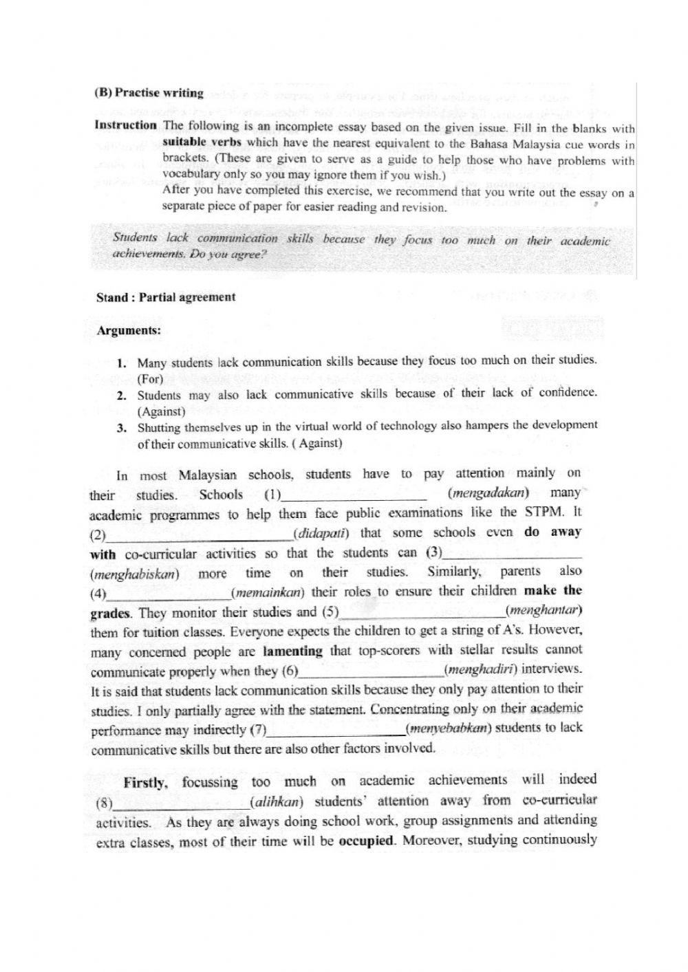 Writing Vocabulary Examples