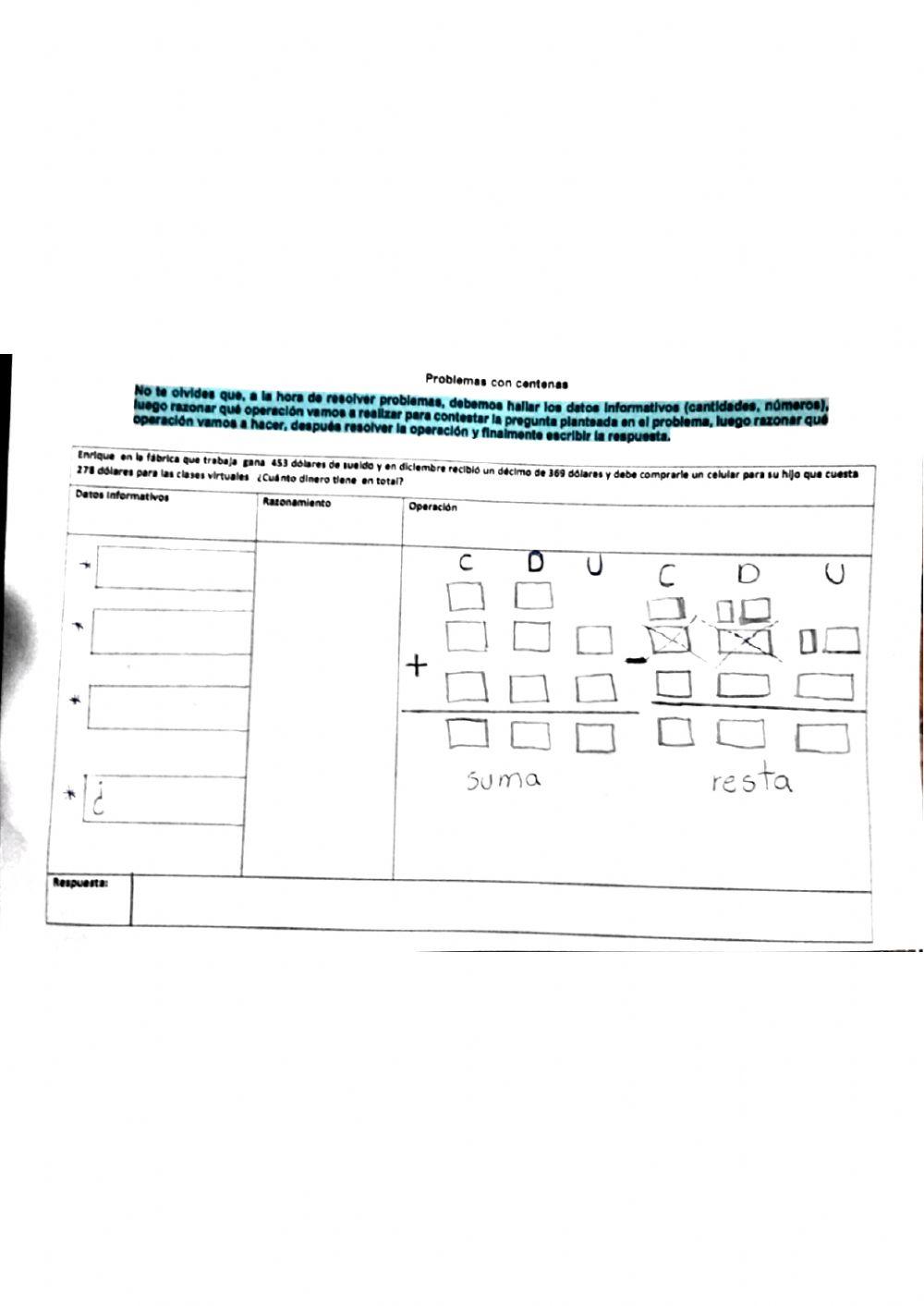 Sumas  y restas en problemas