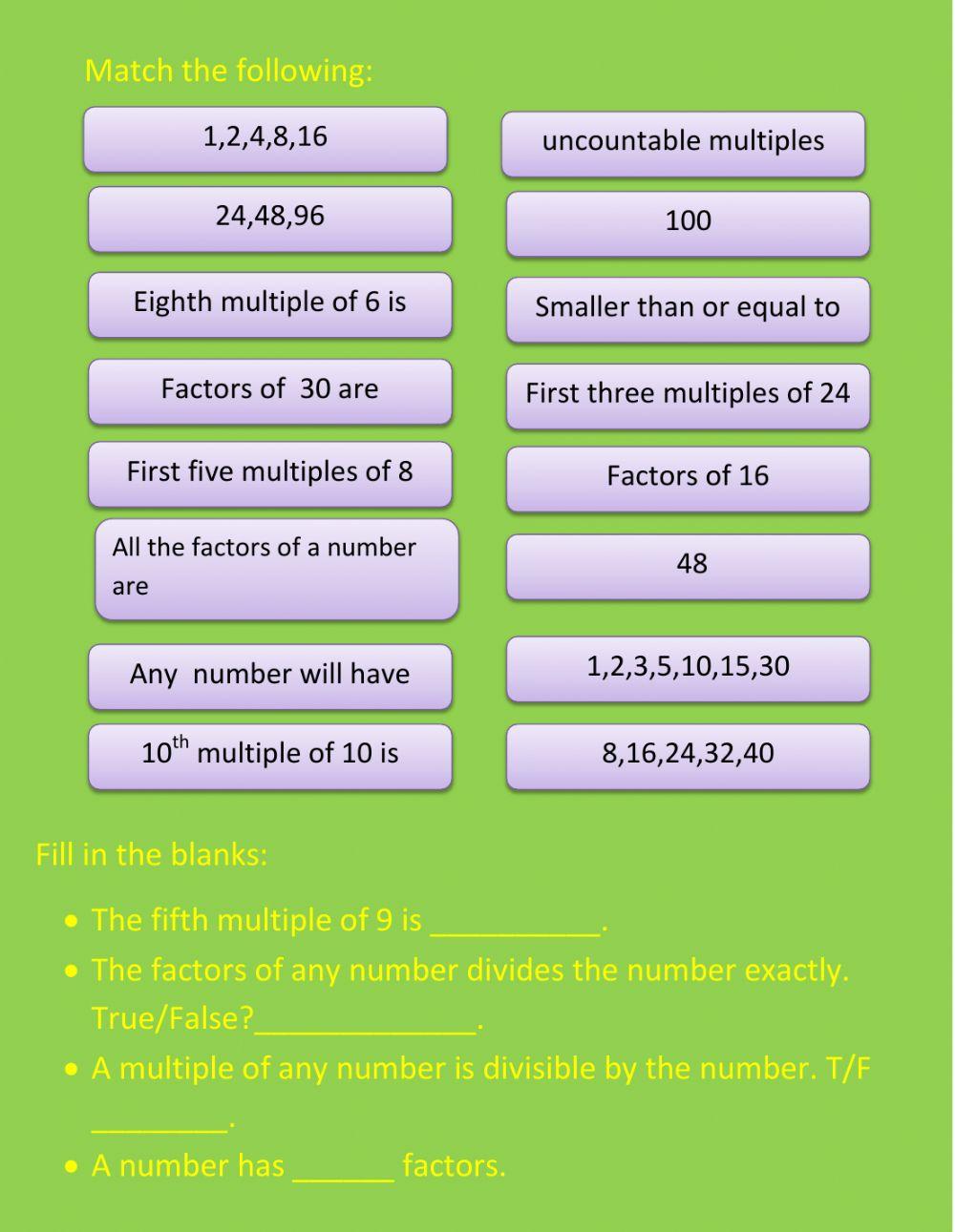 Factors And Multiples Grade 4 Ppt