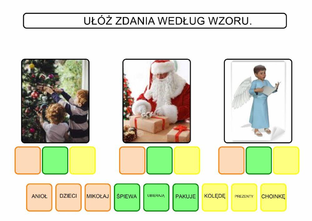 Boże Narodzenie układanie zdań czytanie