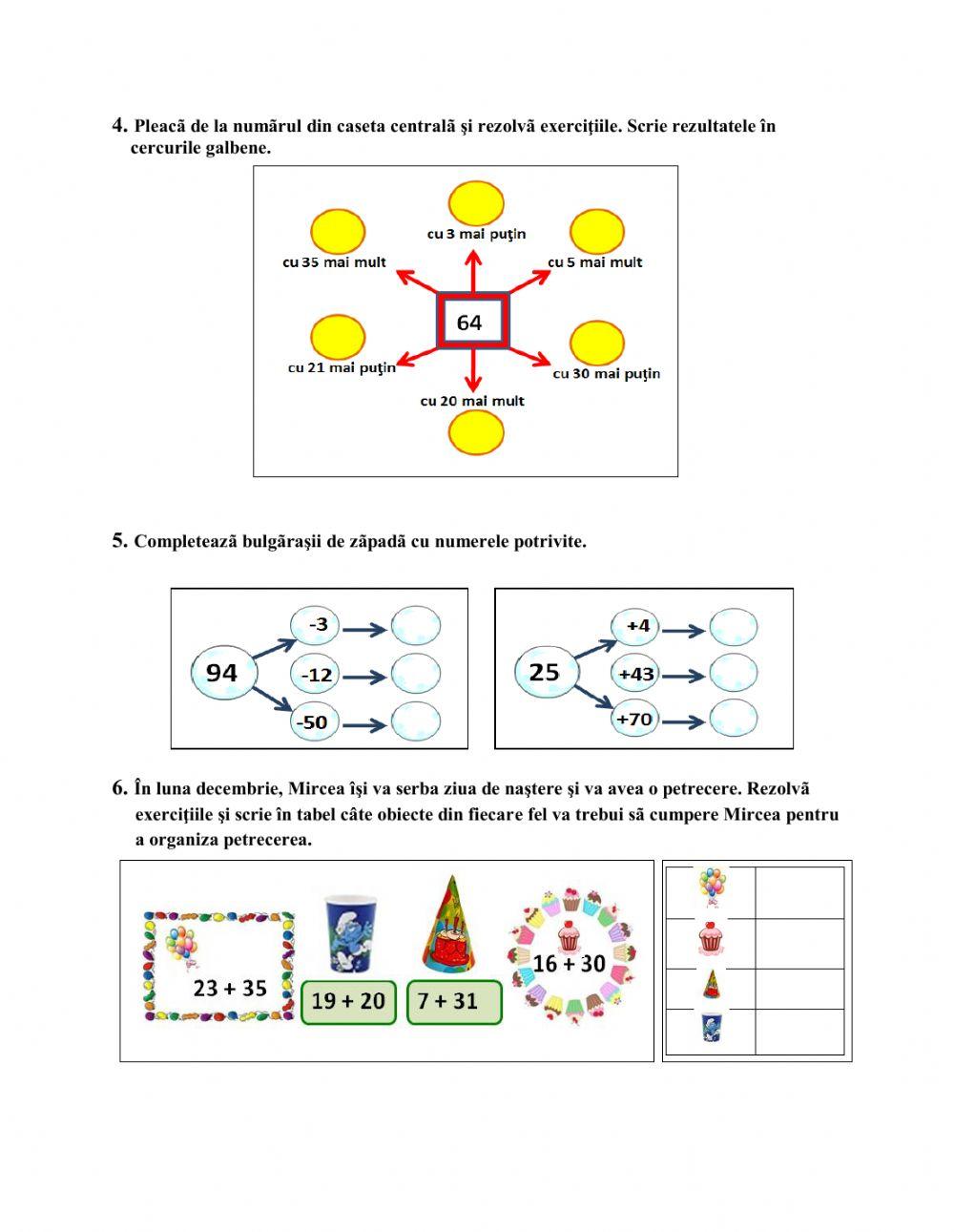 Adunarea și scăderea numerelor până la 100, fără trecere peste ordin