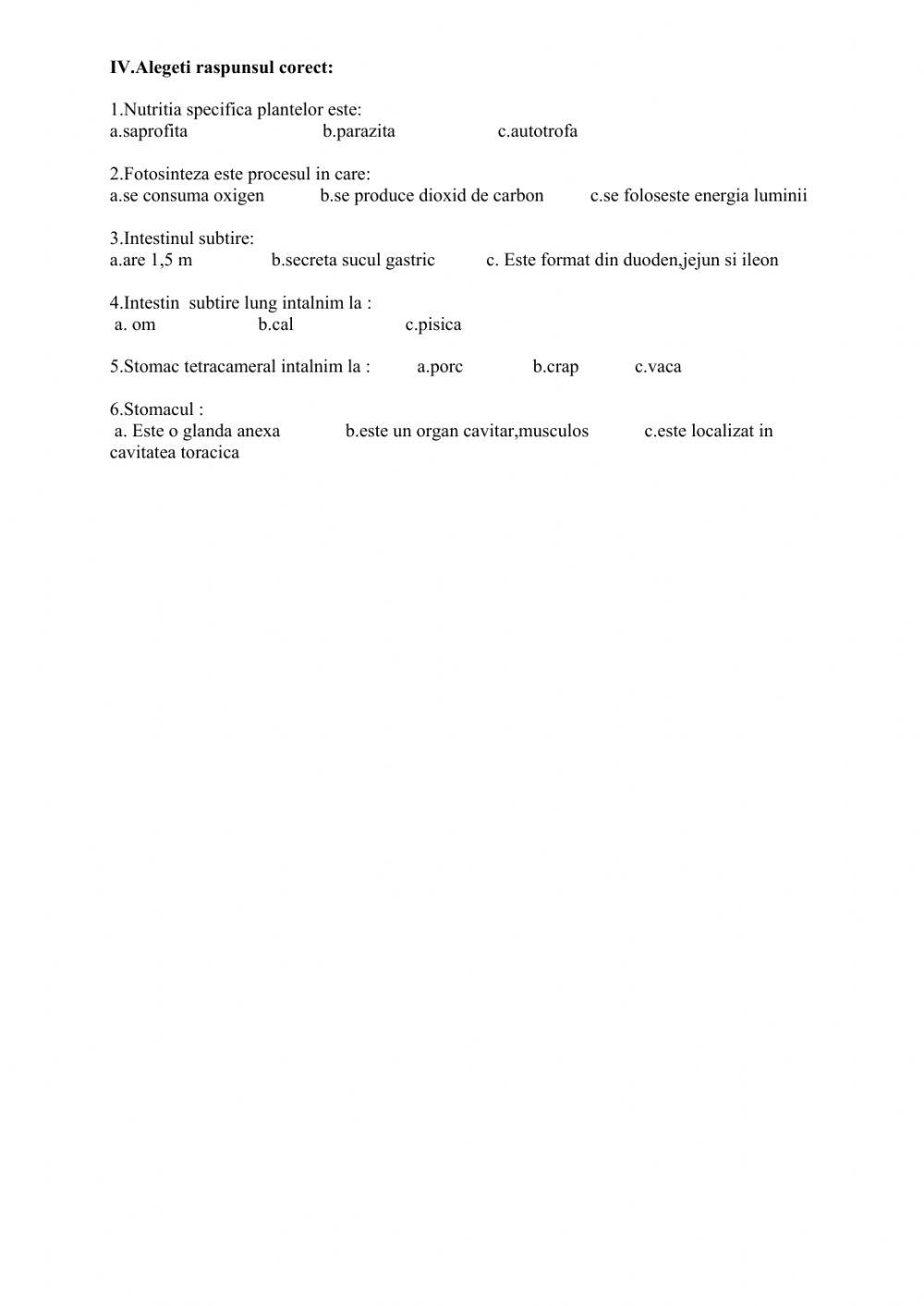 Test de evaluare sumativ-hranirea