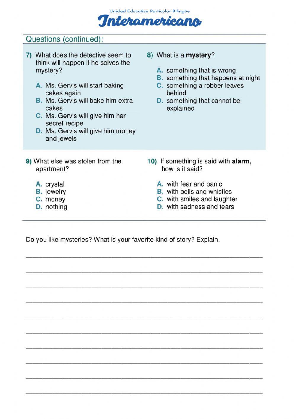 Mystery - Vocabulary and Reading Comprehension