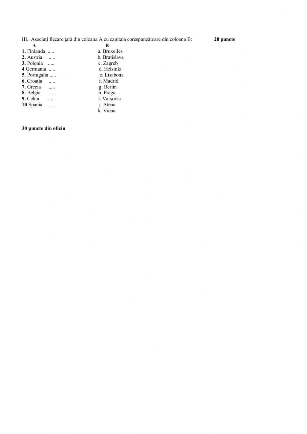 Test- Harta politica a Europei