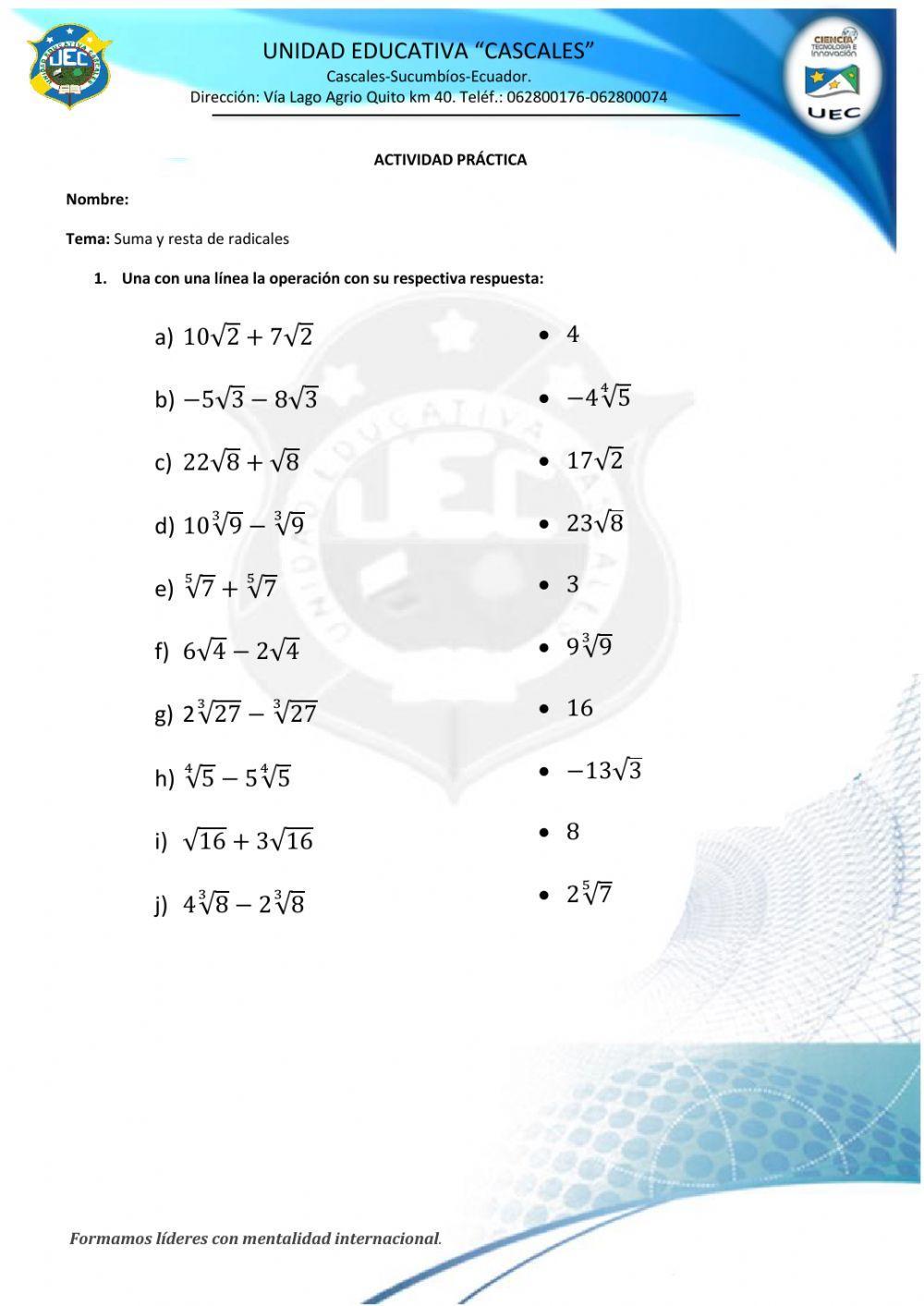 Suma y resta de radicales
