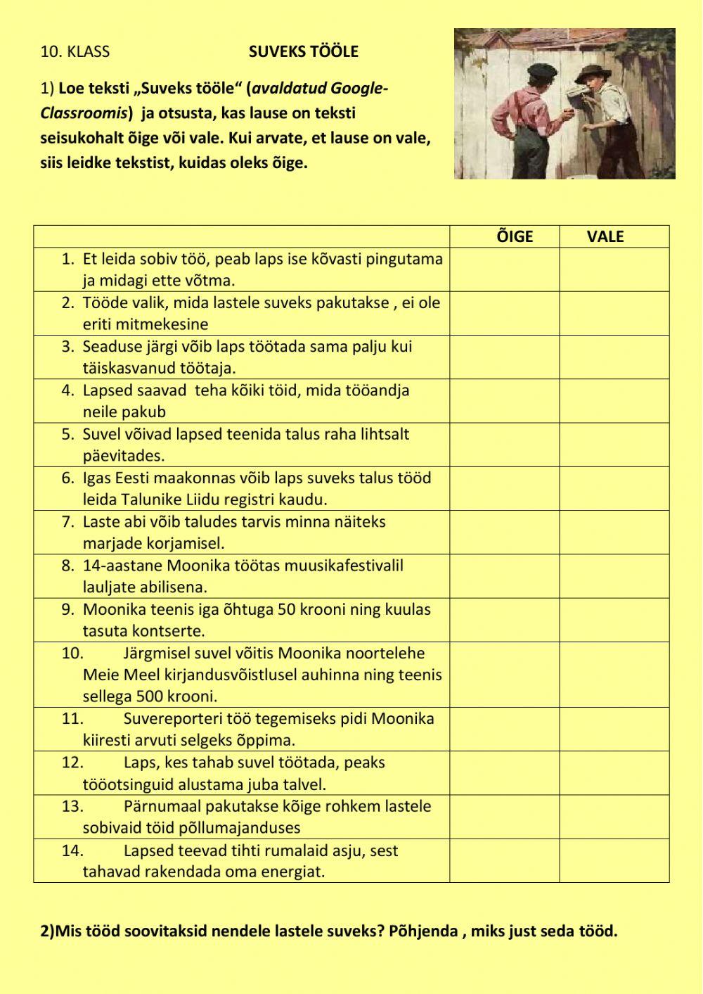 10.klassi Suveks tööle