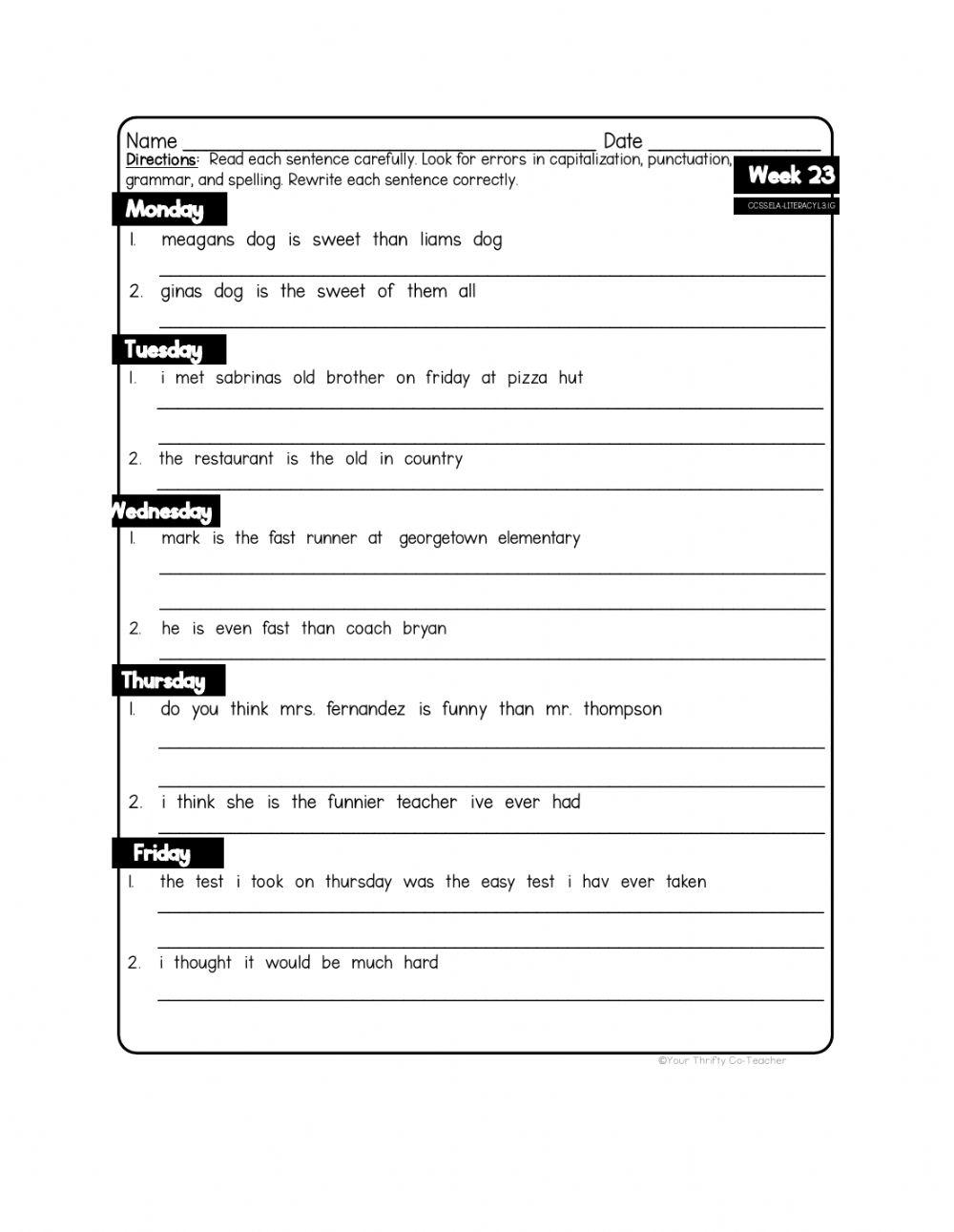 Sentence fix activity Live Worksheets