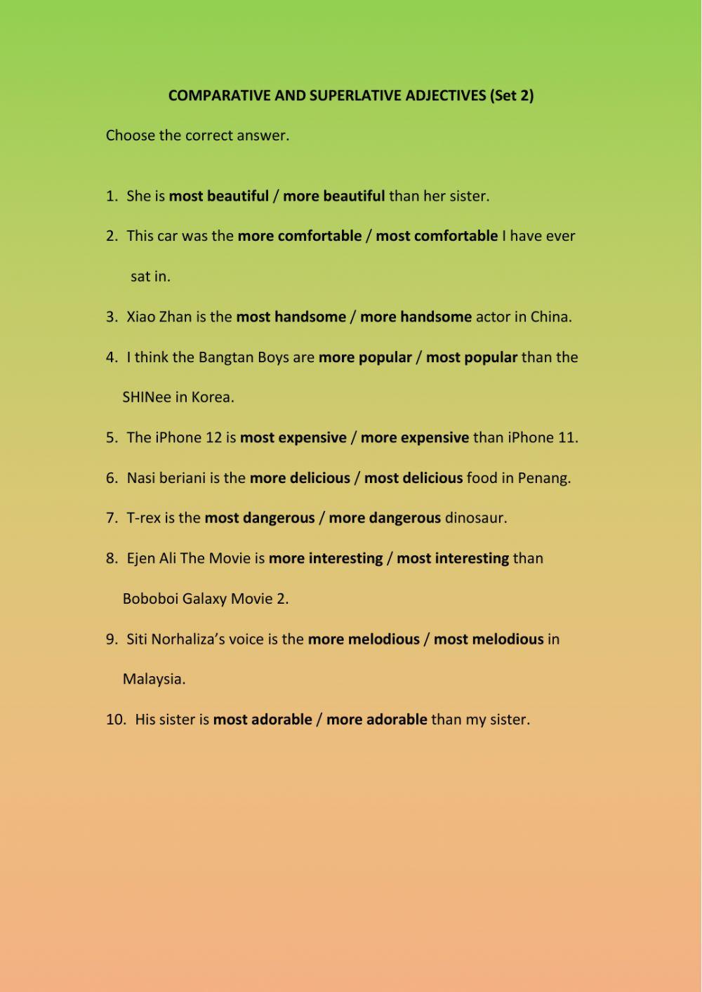 Comparative and Superlative Adjectives (Set 2)