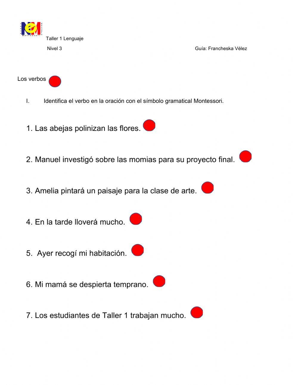 Verbos signo gramatical Montessori