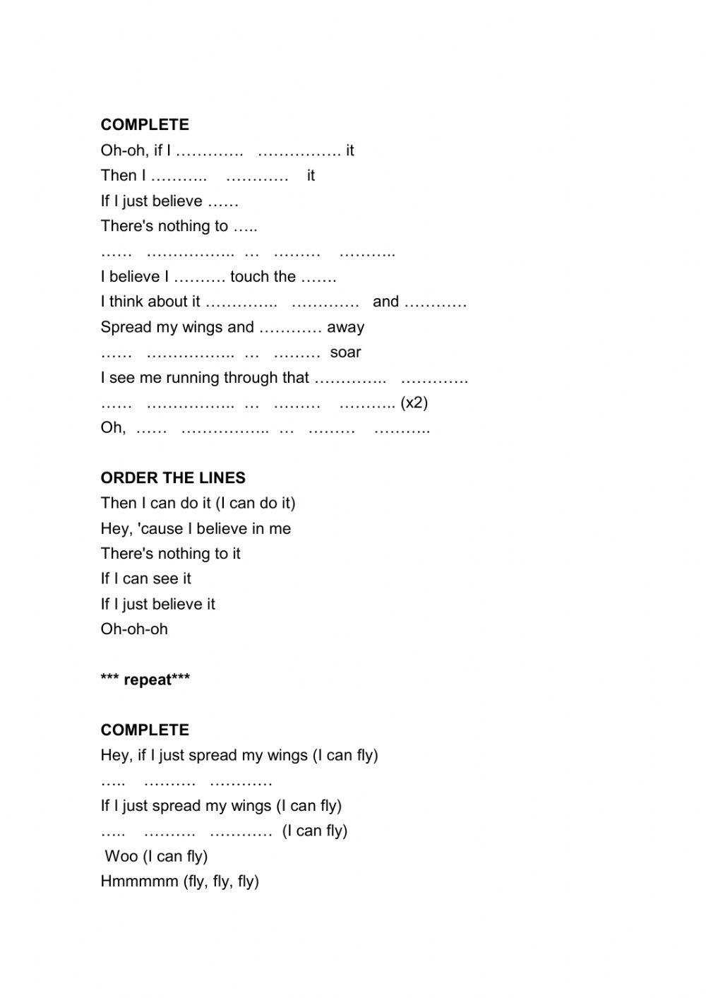 Song: I believe I can fly