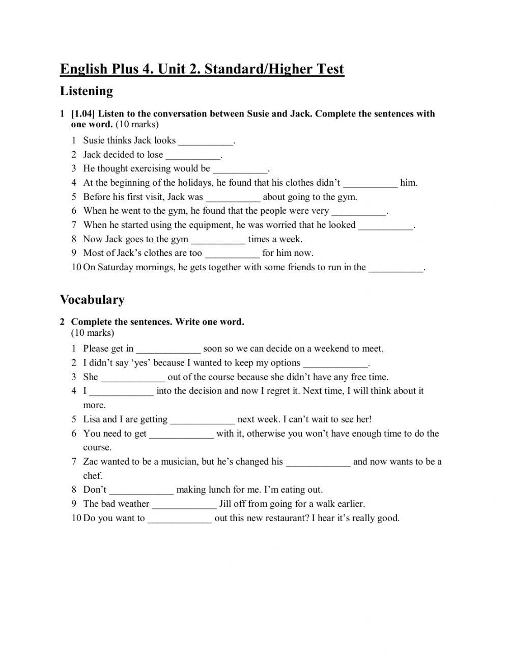 English Plus 4. Unit 2.Test