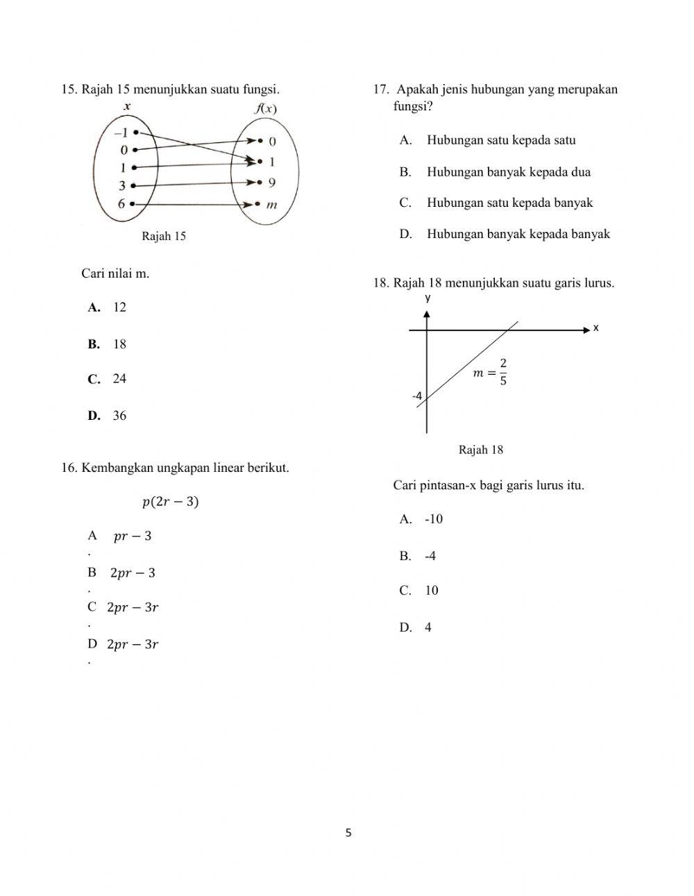 Peperiksaan Akhir Tahun Matematik Tingkatan 2 (Bahagian A)