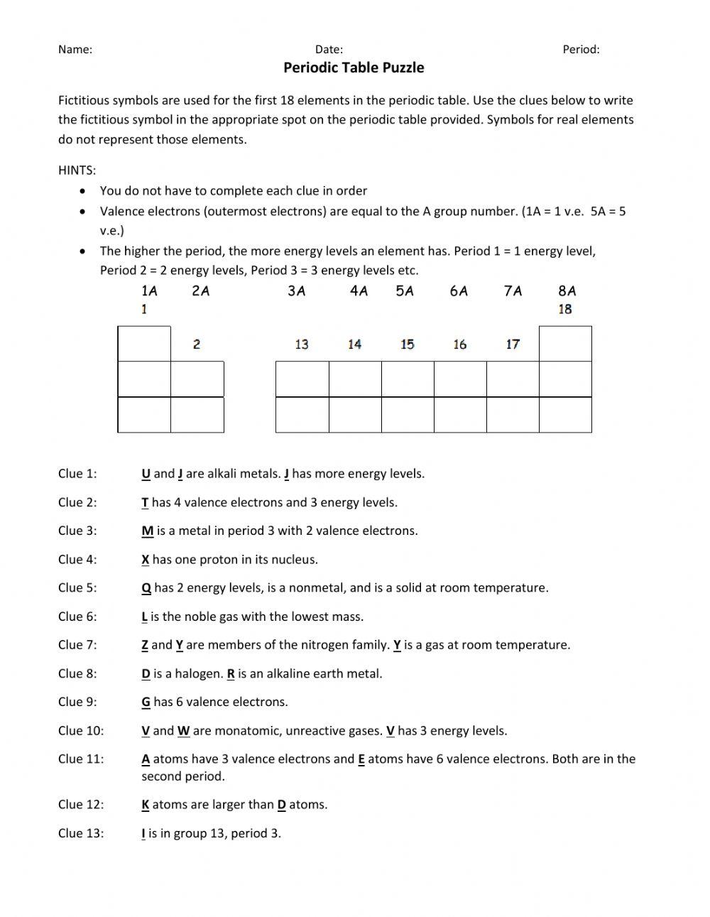Periodic Table Puzzle Worksheet Live